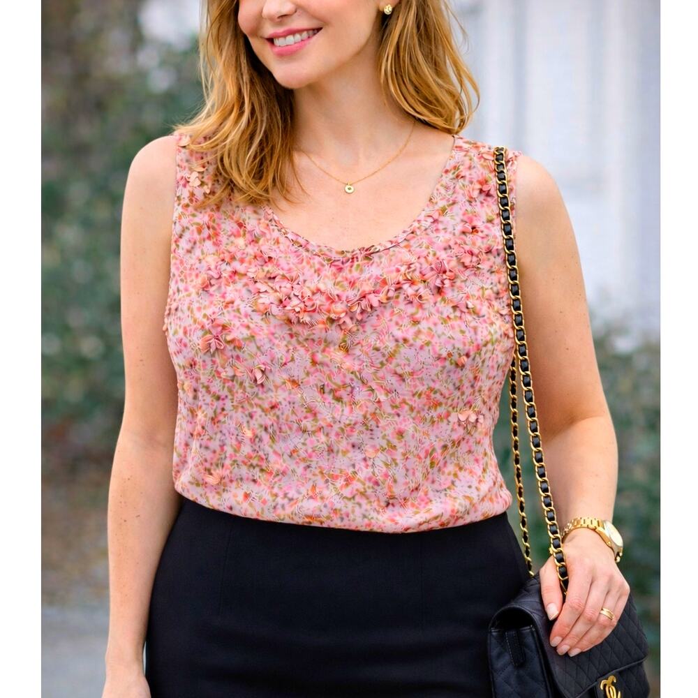 Talbots 14W Pink Floral Sleeveless Blouse Textured Petal Top Plus Size Summer
